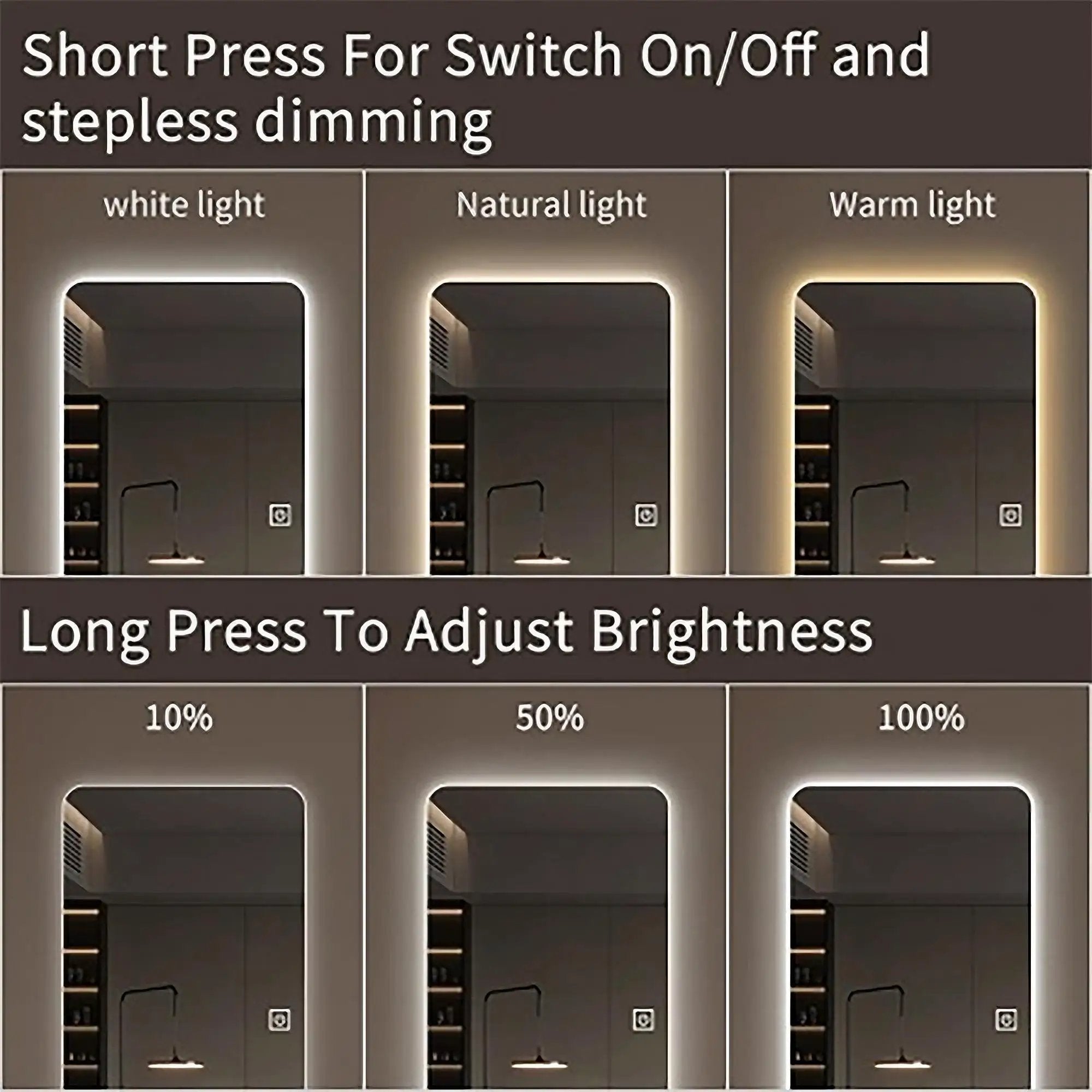 Wall Mounted Full Body Mirror With Dimming Lights Glass - Silver by Unique Piece Furniture
