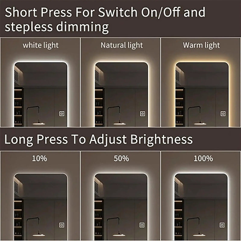 Wall Mounted Full Body Mirror With Dimming Lights Glass - Silver by Unique Piece Furniture