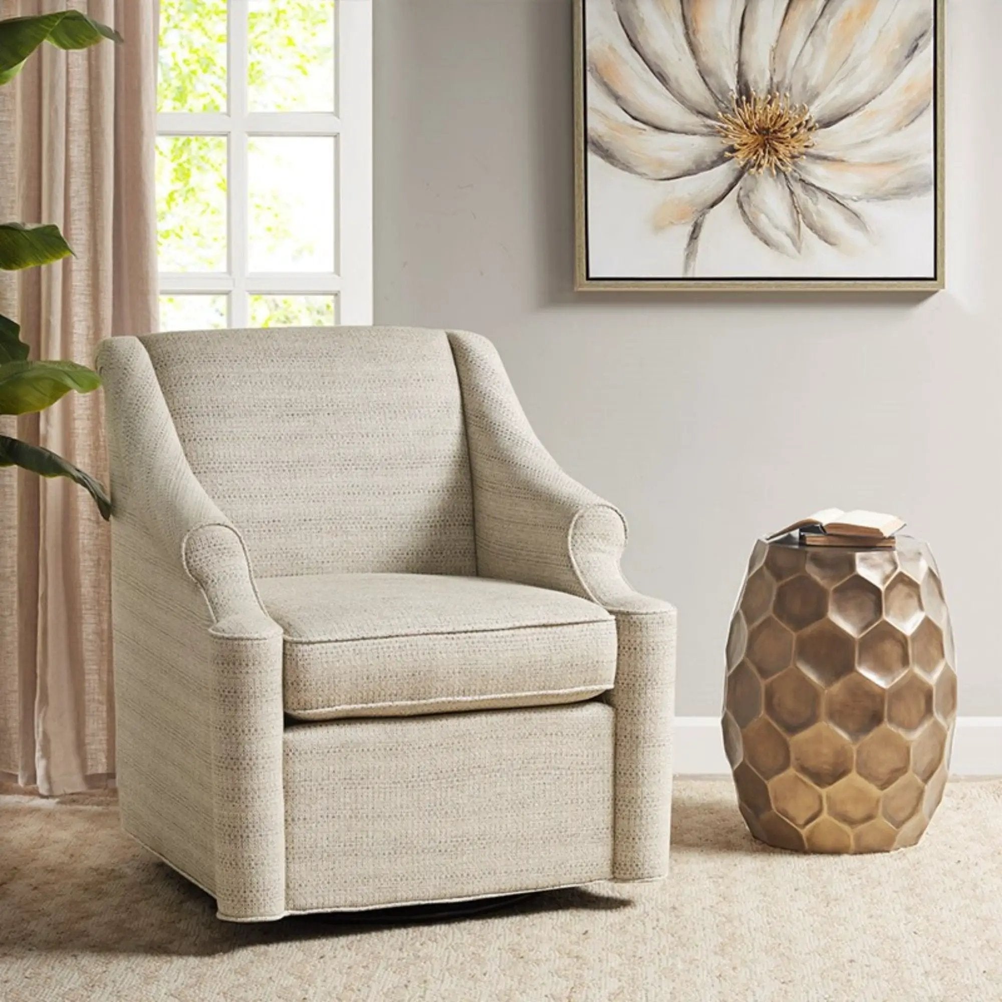 Justin - Swivel Glider Chair With 360 Degree Rotation - Tan by HouseOfZazla