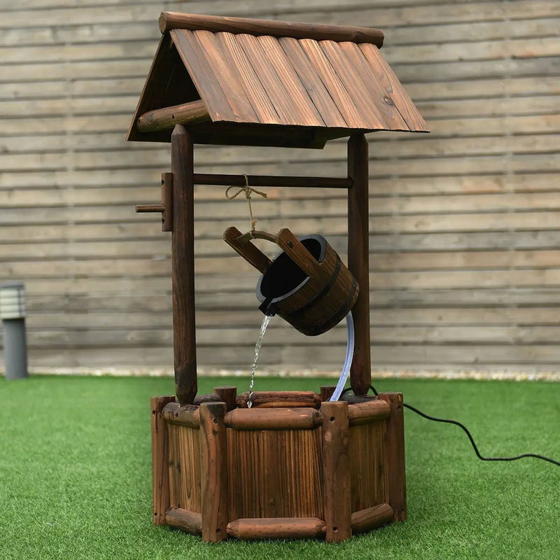 Garden Rustic Wishing Well Wooden Water Fountain with Pump by DirectDeals