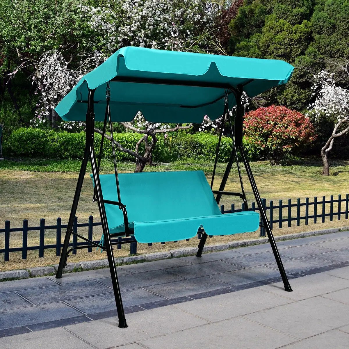 Loveseat Cushioned Patio Steel Frame Swing Glider by DirectDeals
