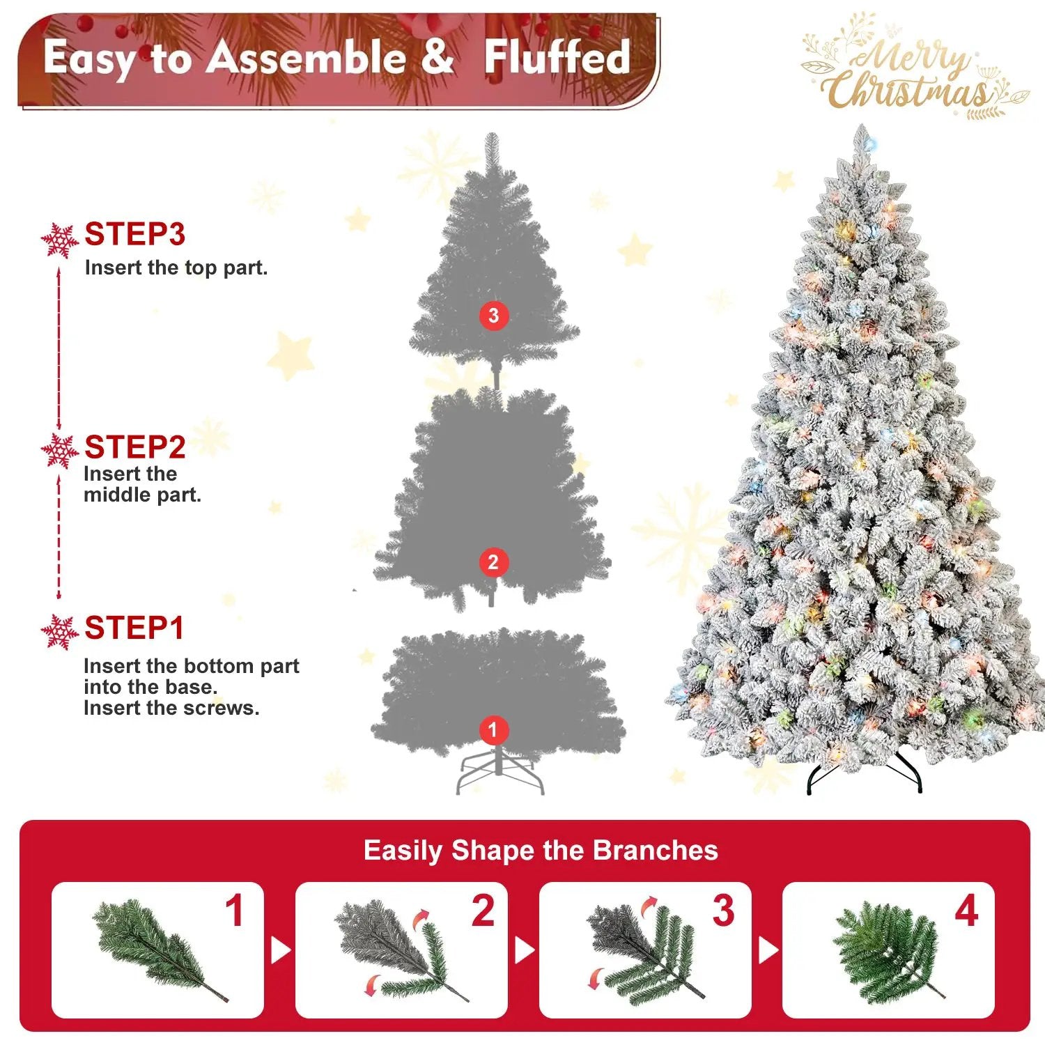 4Ft Flocked Christmas Tree with 150 Colorful UL Lights by HouseOfZazla