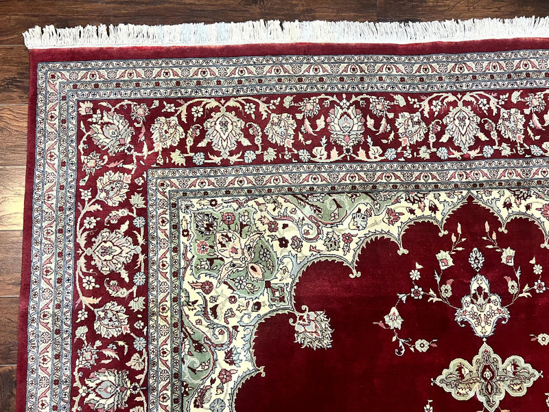 Pak Persian Rug 9x12, Handmade Vintage Traditional Wool Carpet, Floral Medallion, Dark Red Ivory/Cream, Fine 250 KPSI by Jewel Rugs