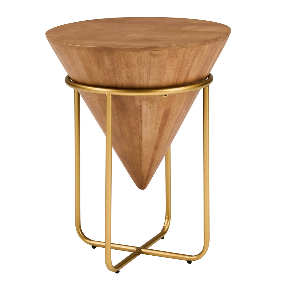 Minimalist & Luxe Wood Side Table with Solid Wood Top - Brown & Gold, photo 3 of 10