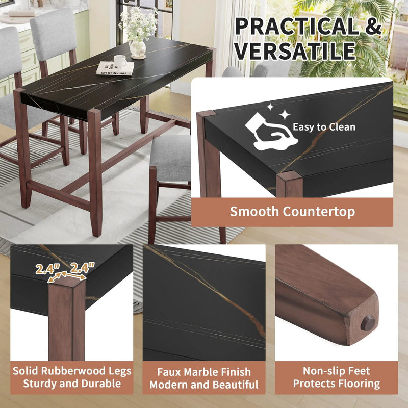 5 Piece Counter Height Dining Set, Bar Table With 4 Upholstered Chairs by HouseOfZazla