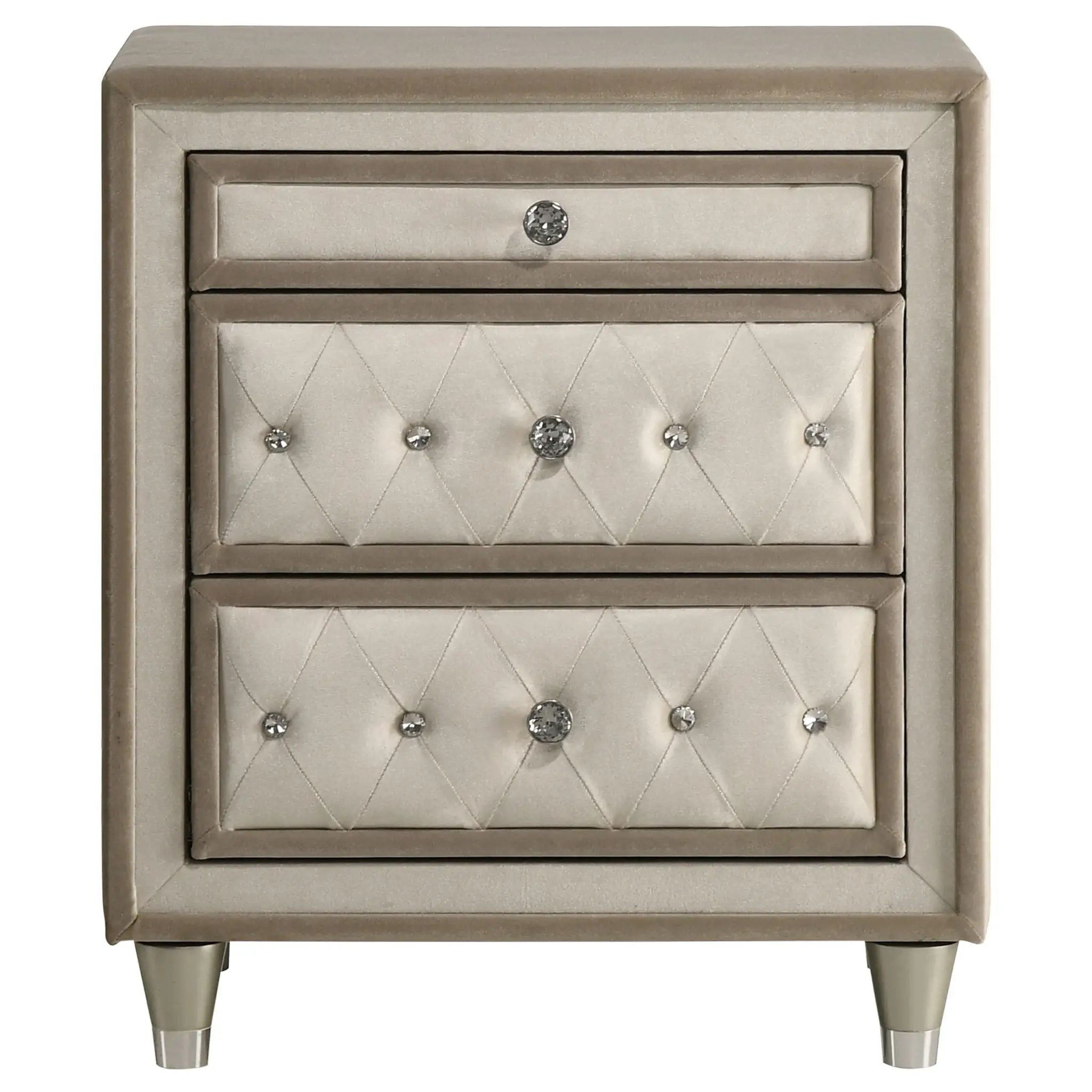 Antonella Upholstered 3-drawer Nightstand Ivory and Camel by Unique Piece Furniture