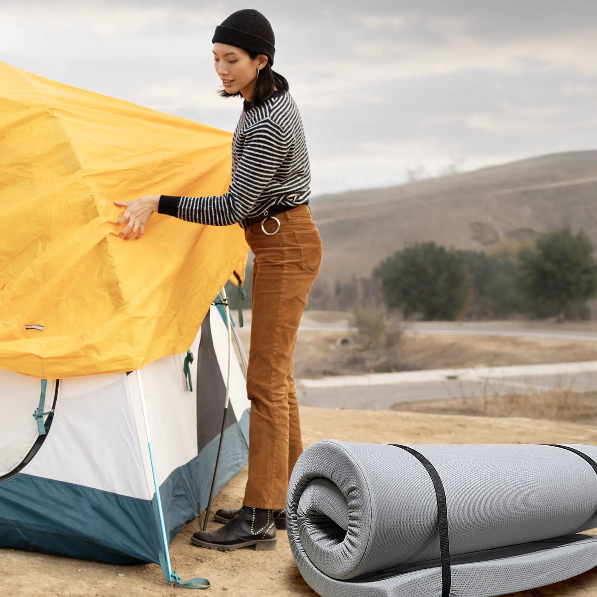 Memory Foam Camping Mattress With Water Resistant Zipper Cover - Gray by HouseOfZazla