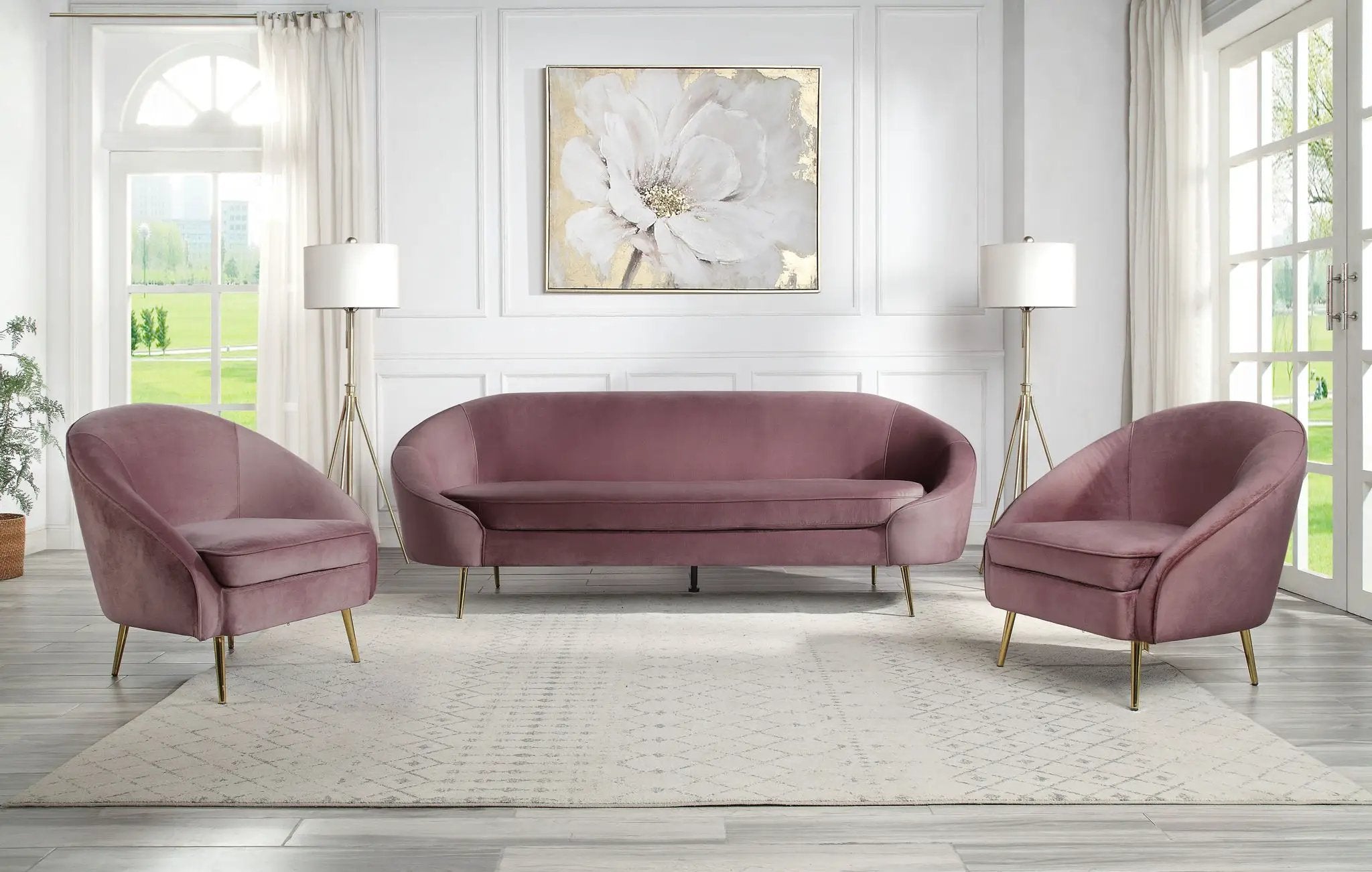 Abey - Sofa - Pink Velvet by Unique Piece Furniture