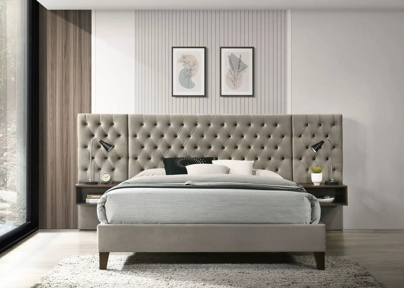 Marley Upholstered Queen Wall Panel Bed Light Brown by Unique Piece Furniture