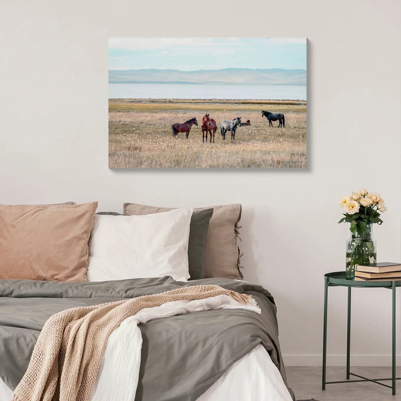 Horse Framed Wall Art Decor For Living Room - Denim / Brown by Unique Piece Furniture