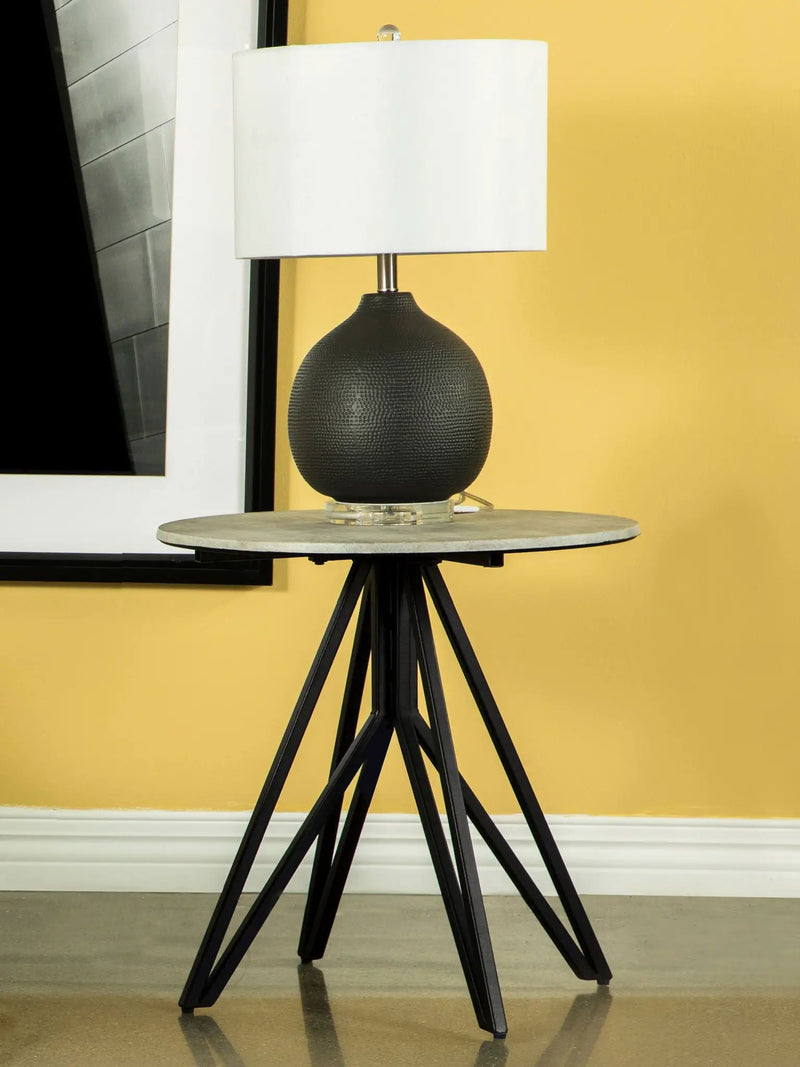 Hadi Round SmartTop Side End Table Cement and Gunmetal by Unique Piece Furniture