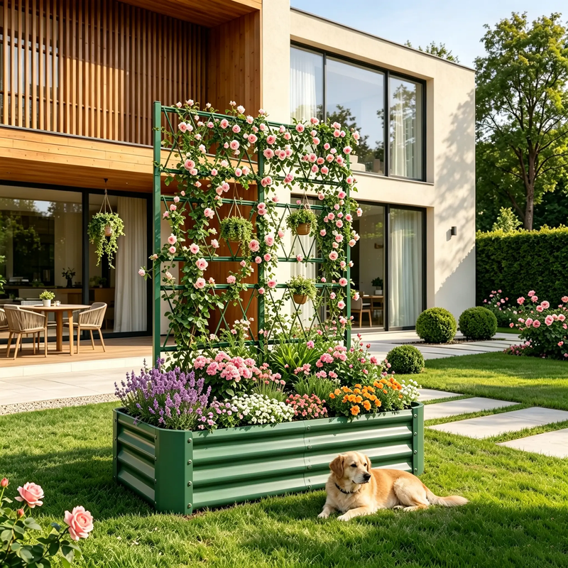 4x2x1FT Galvanized Raised Garden Bed with Arch Trellis by HouseOfZazla