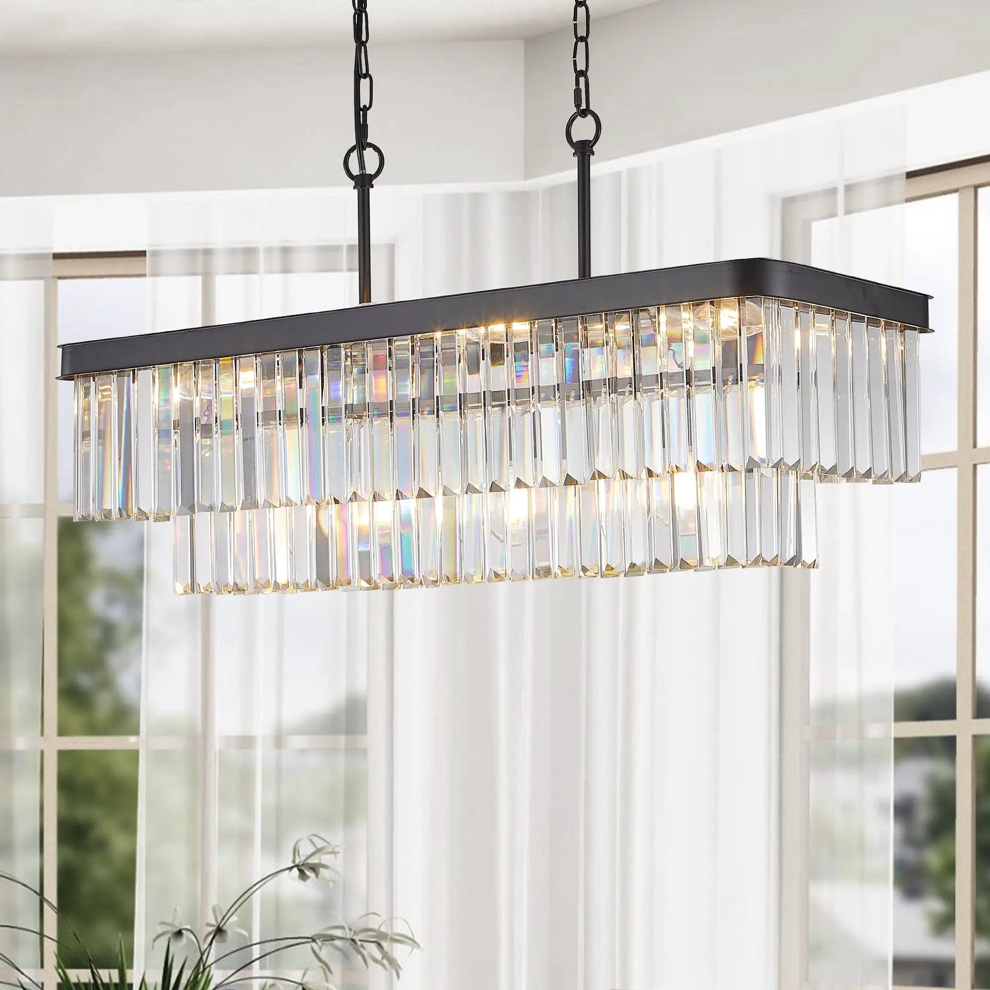 Rectangular Crystal Chandelier Adjustable by HouseOfZazla