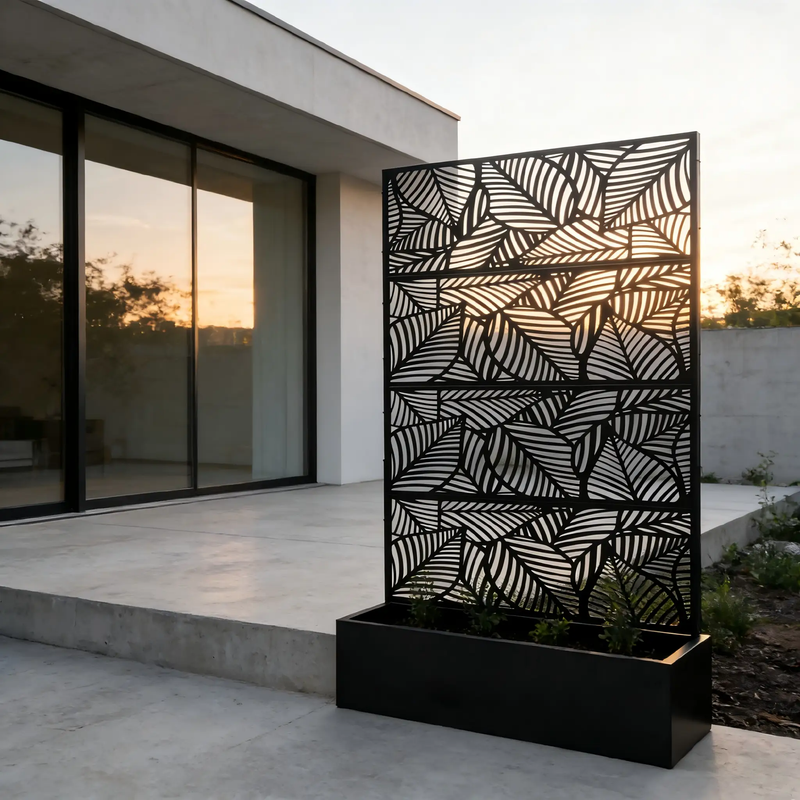 Leaf Pattern Privacy Screen with Planter Box by HouseOfZazla