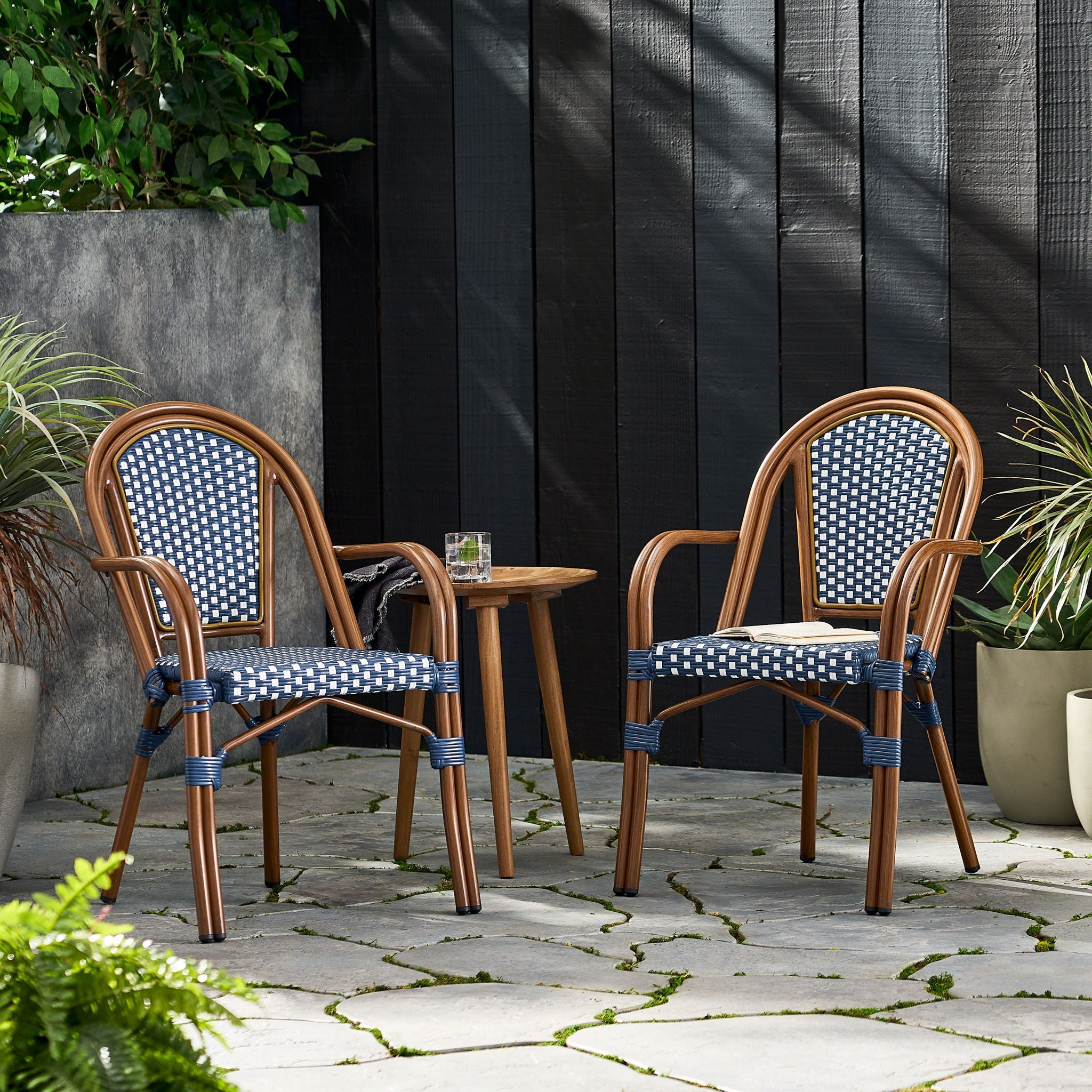 Bistro Chair With 2 Toned Checkered Pattern (Set of 2) - White / Navy by HouseOfZazla