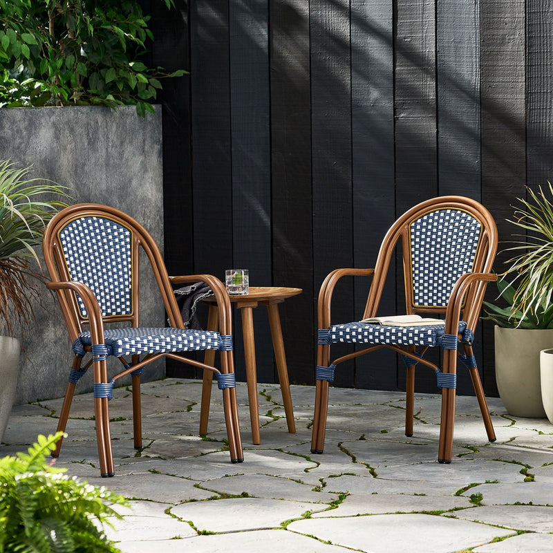 Bistro Chair With 2 Toned Checkered Pattern (Set of 2) - White / Navy by HouseOfZazla