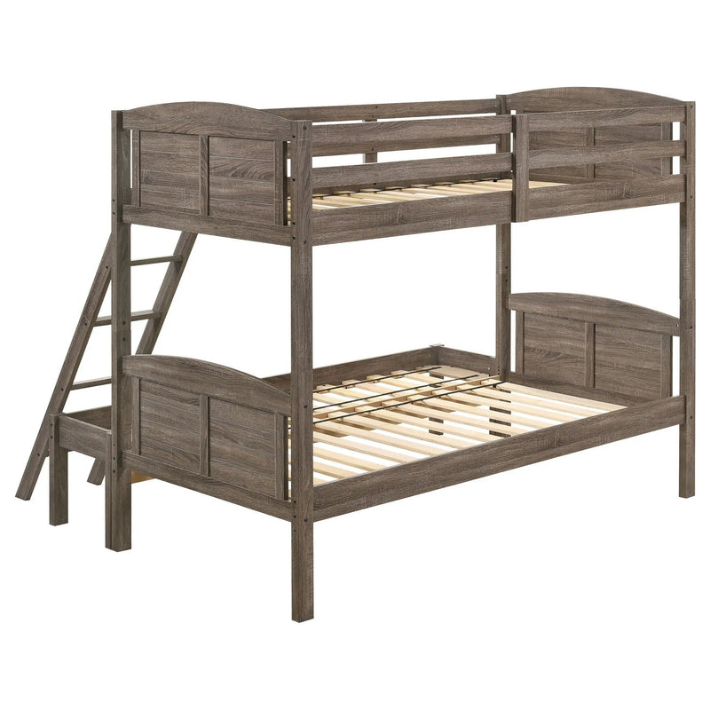 Flynn Wood Twin Over Full Bunk Bed Weathered Brown by Unique Piece Furniture