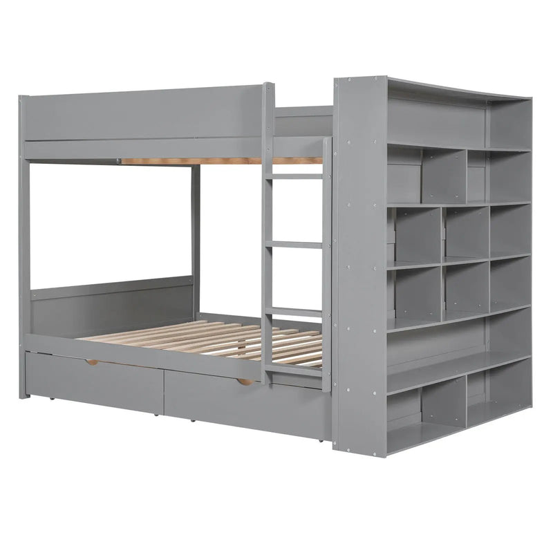 Bunk Bed With 2 Drawers And Multi Layer Cabinet