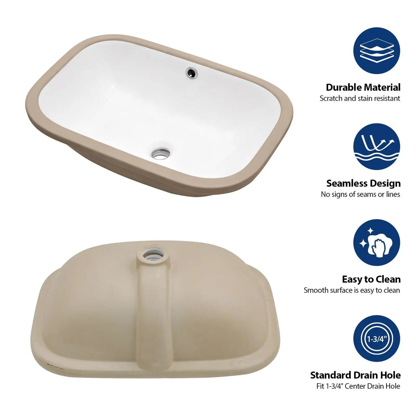 Modern Ceramic Undermount Bathroom Sink With Overflow, High Quality by HouseOfZazla