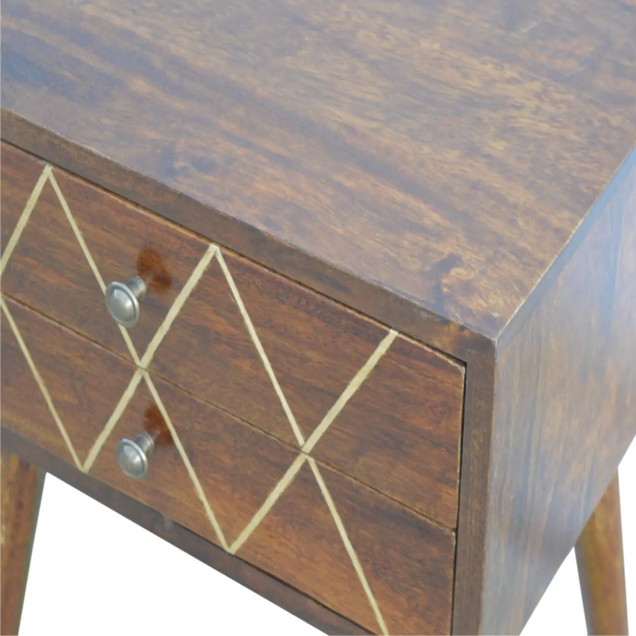 Inlay Geo Brass Bedside Table - Chestnut by HouseOfZazla