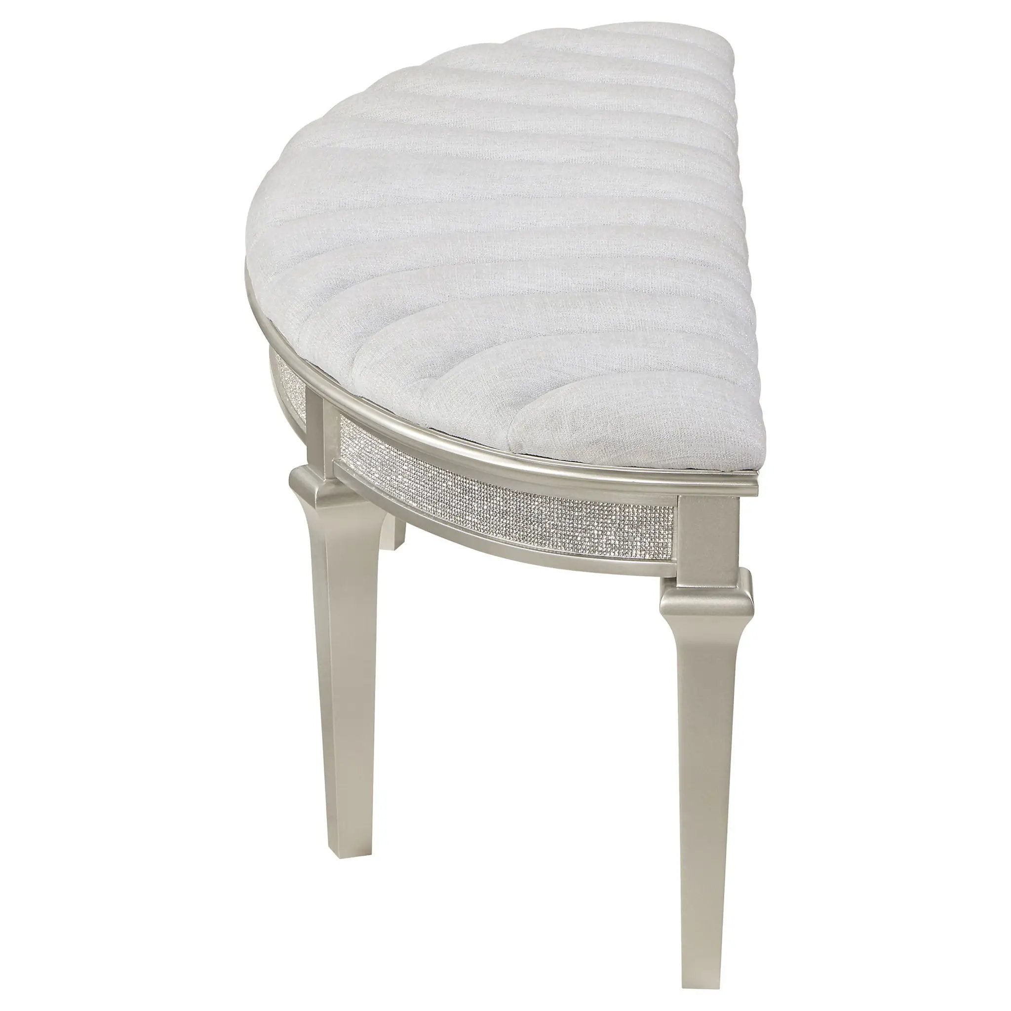 Evangeline Curved Fabric Upholstered Bench Silver Oak by Unique Piece Furniture
