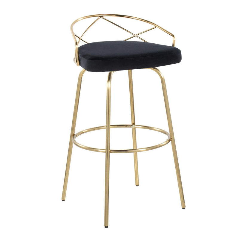 Charlotte - Glam Glam / Art Deco Fixed Height Barstool With Swivel With Round Footrest (Set of 2) by Unique Piece Furniture