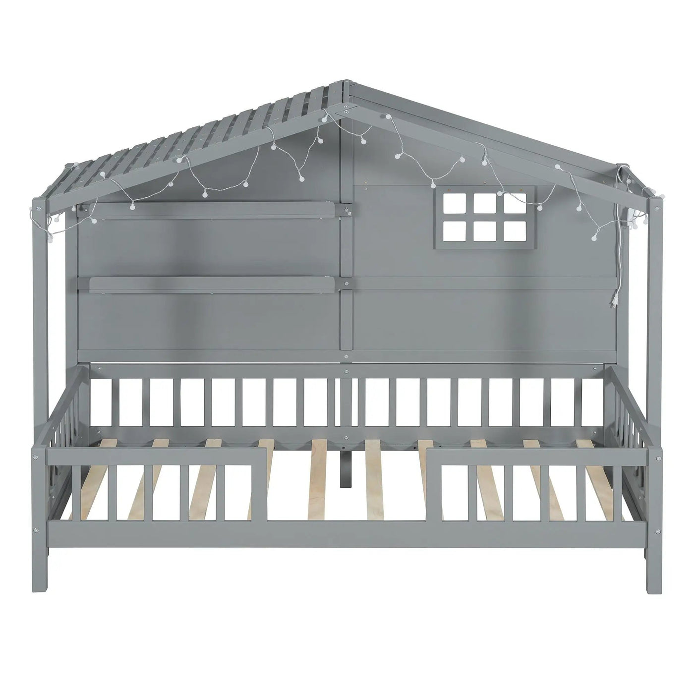 House Bed With Shelves, Window And Sparkling Light Strip On The Roof by Unique Piece Furniture