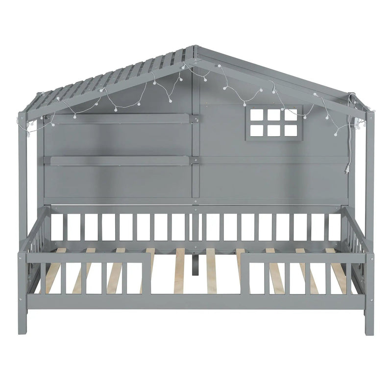 House Bed With Shelves, Window And Sparkling Light Strip On The Roof by HouseOfZazla