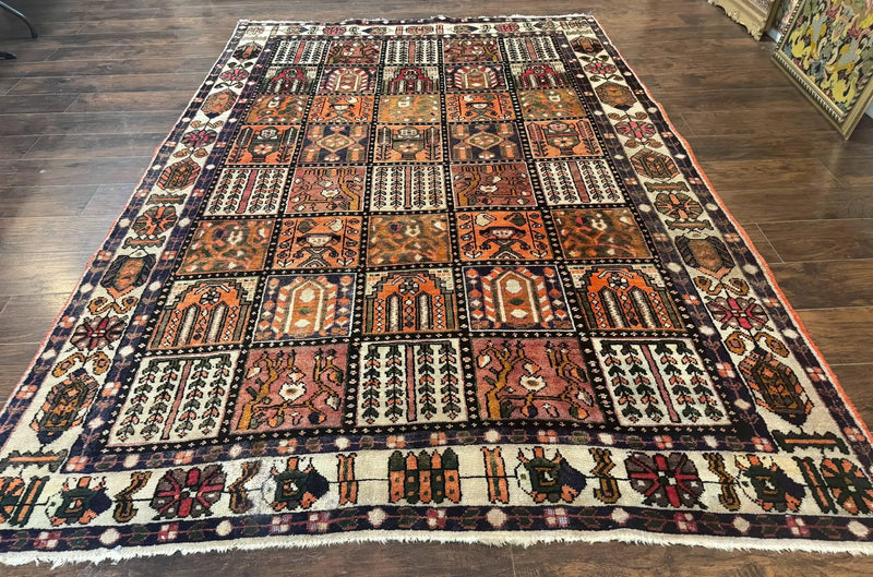 Persian Bakhtiari Tribal Rug 7x10, Panel Design, Semi Antique by Jewel Rugs