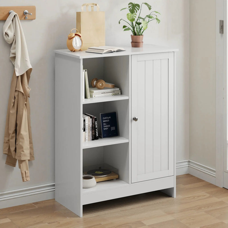 Classic Freestanding Bathroom And Kitchen Storage Cabinet With Adjustable Shelves - White by HouseOfZazla