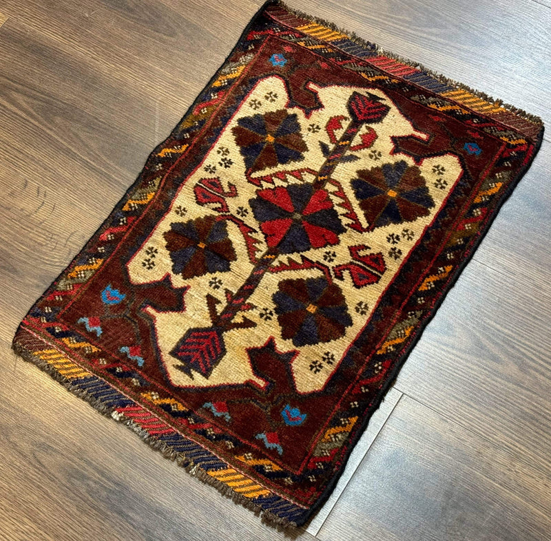 Small Persian Baluchi Tribal Rug, Tan, Handmade by Jewel Rugs