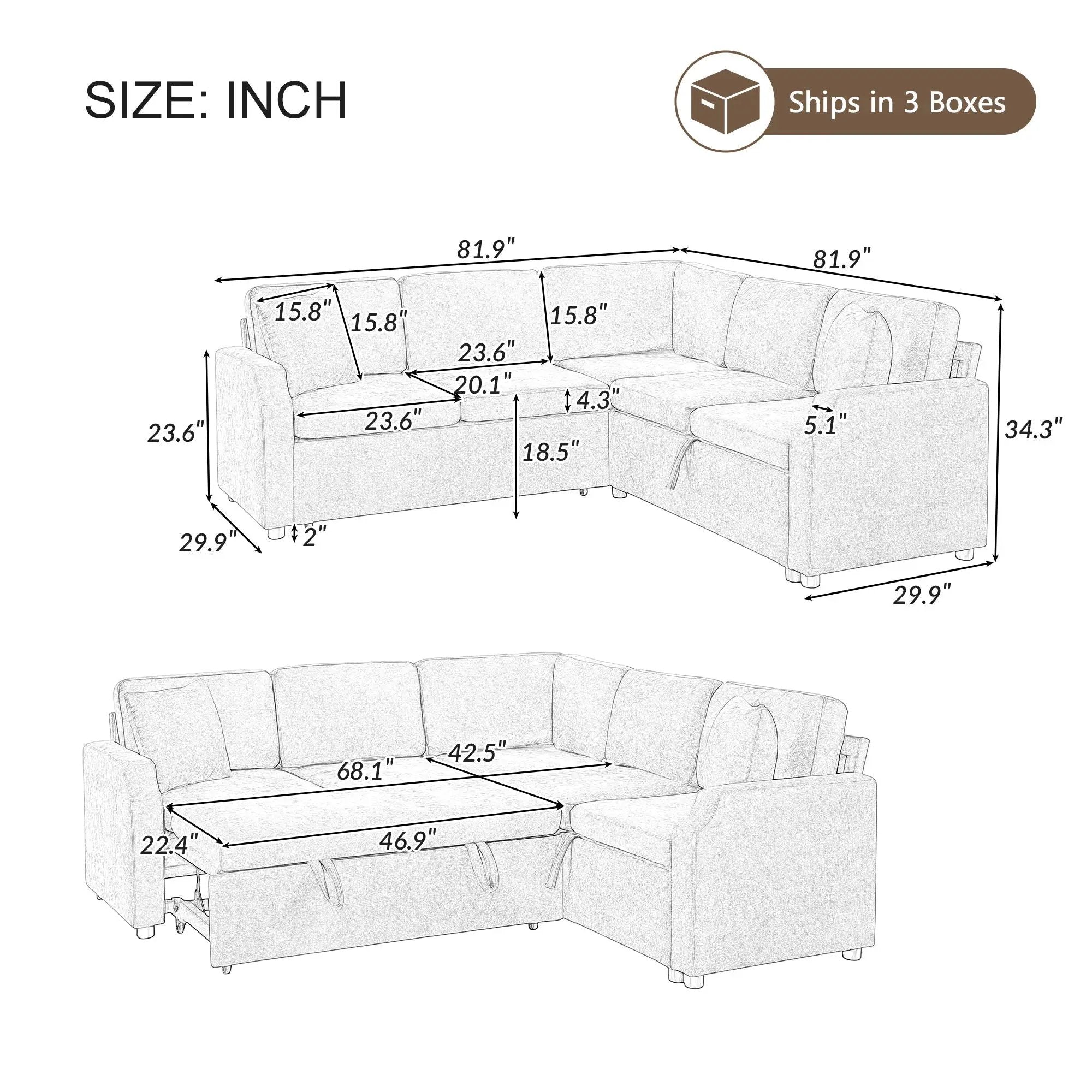 Modern L Shaped Sectional Sofa Bed With Hidden Storage Upholstery by HouseOfZazla