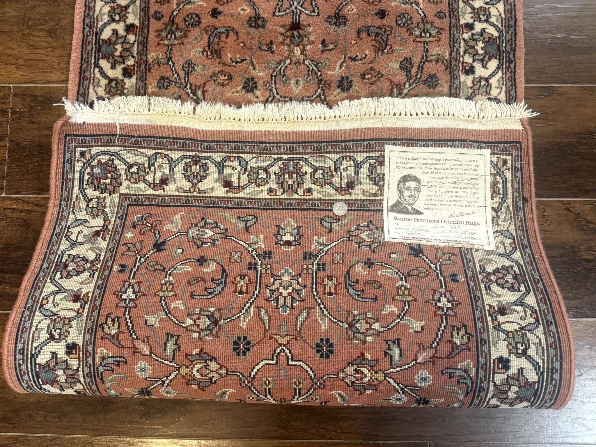 Indo Persian Runner Rug 2.6 x 10, Coral and Cream, Hand Knotted 10ft Wool Oriental Runner for Hallway or Kitchen by Jewel Rugs