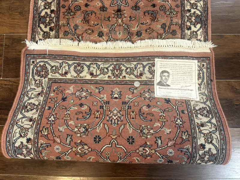 Indo Persian Runner Rug 2.6 x 10, Coral and Cream, Hand Knotted 10ft Wool Oriental Runner for Hallway or Kitchen by Jewel Rugs