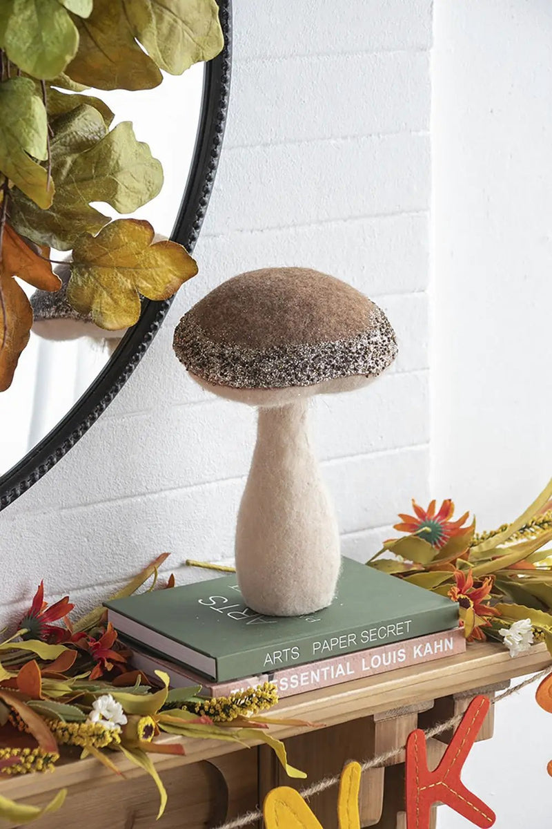 Mushroom Holiday Ornament, For Harvest Festival Fall Festival & Thanksgiving Table Decorations (Set of 2) - Beige / Light Brown by HouseOfZazla