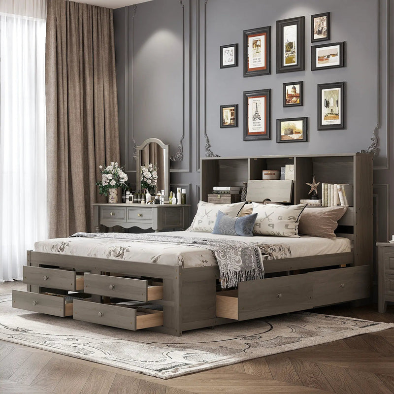 Platform Bed With Storage Headboard And 8 Drawers by Unique Piece Furniture
