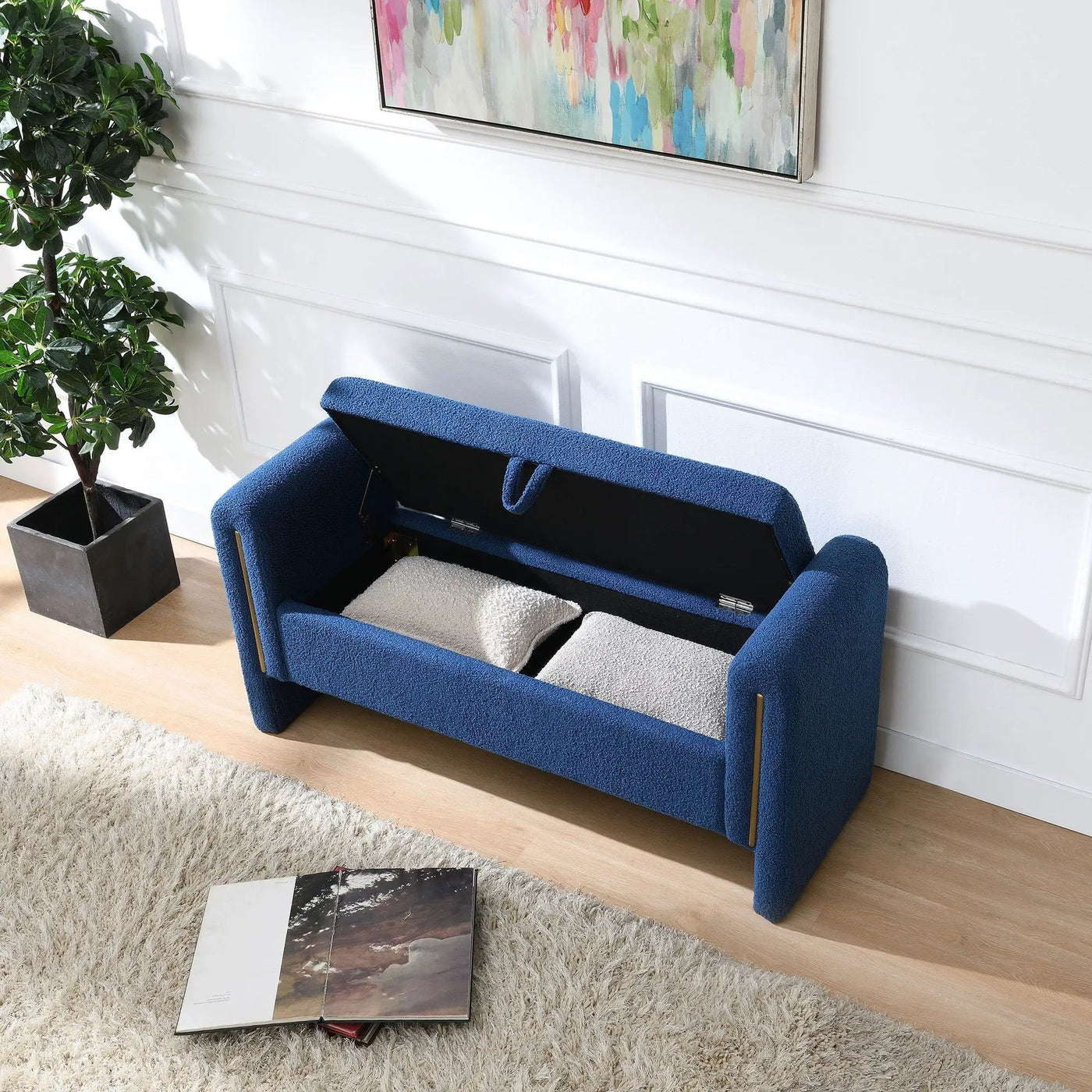 Modern Teddy Upholstered Large Bed End Bench With Arms And Storage by HouseOfZazla