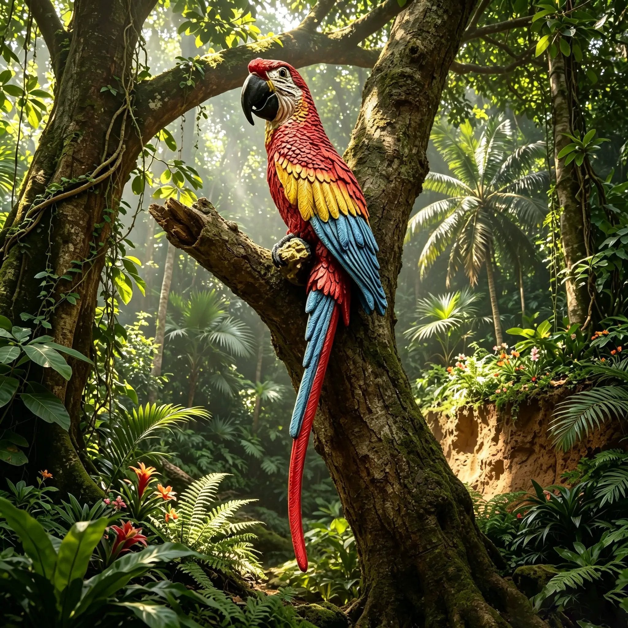 Hanging Scarlet Macaw Parrot Statue by HouseOfZazla
