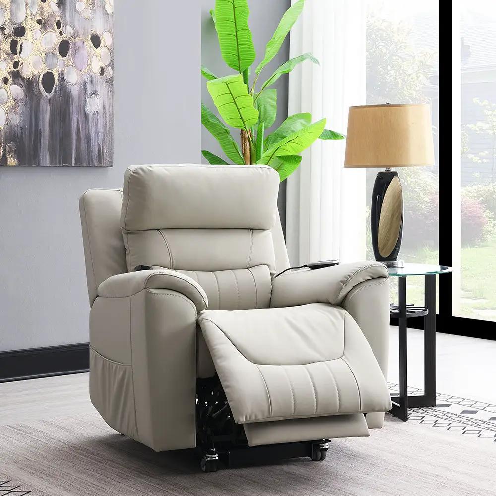 Marsha - Power Recliner With Lift & Massage - Light Gray Leather by Unique Piece Furniture