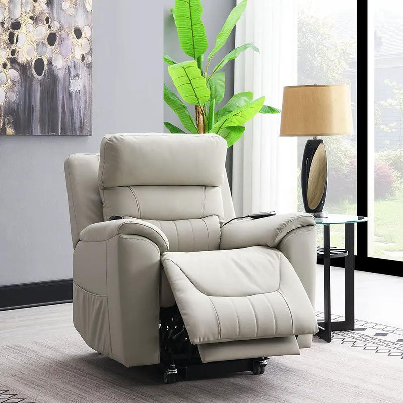 Marsha - Power Recliner With Lift & Massage - Light Gray Leather by Unique Piece Furniture