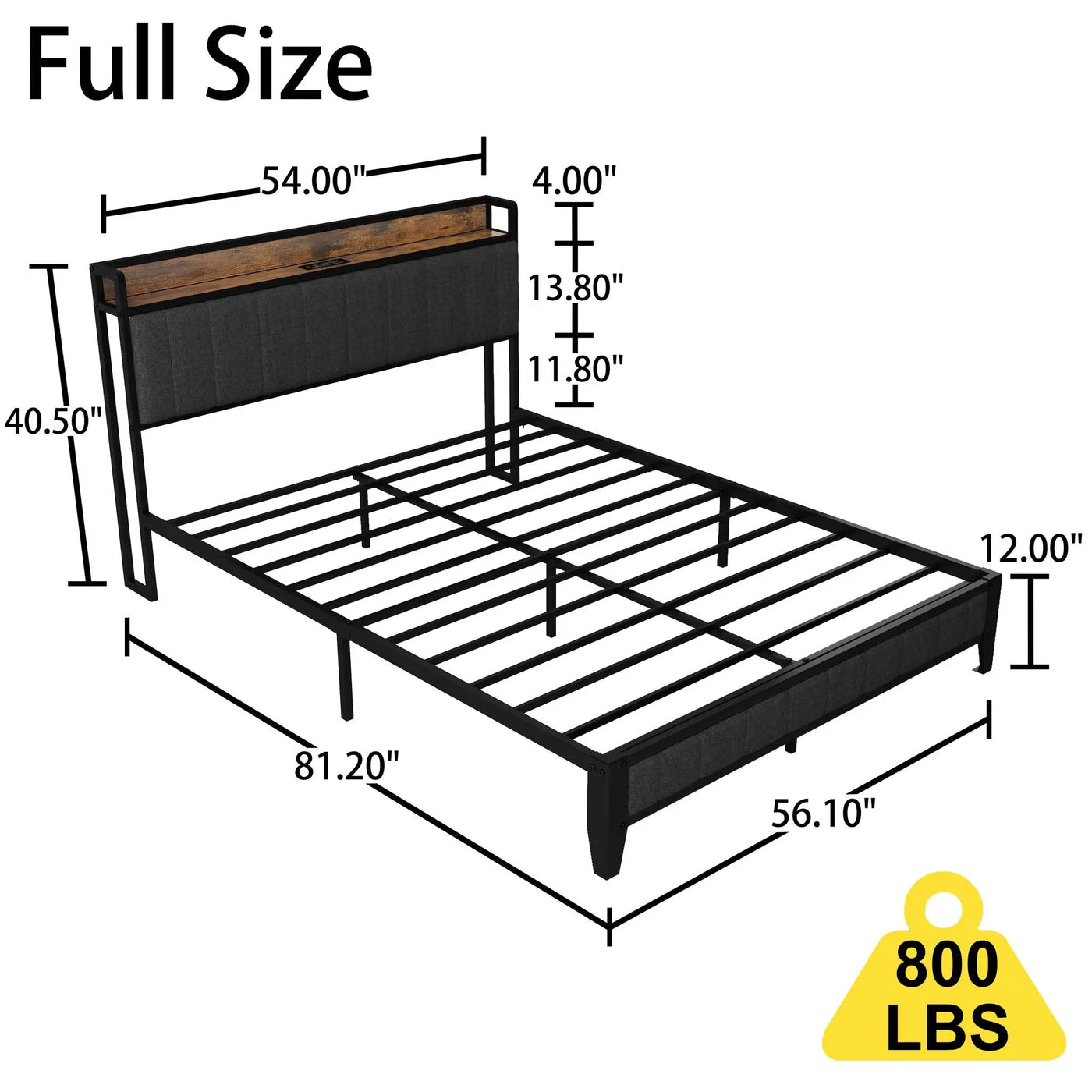 Bed With Charging Station, American Design Upholstered Headboard, Metal Platform by Unique Piece Furniture