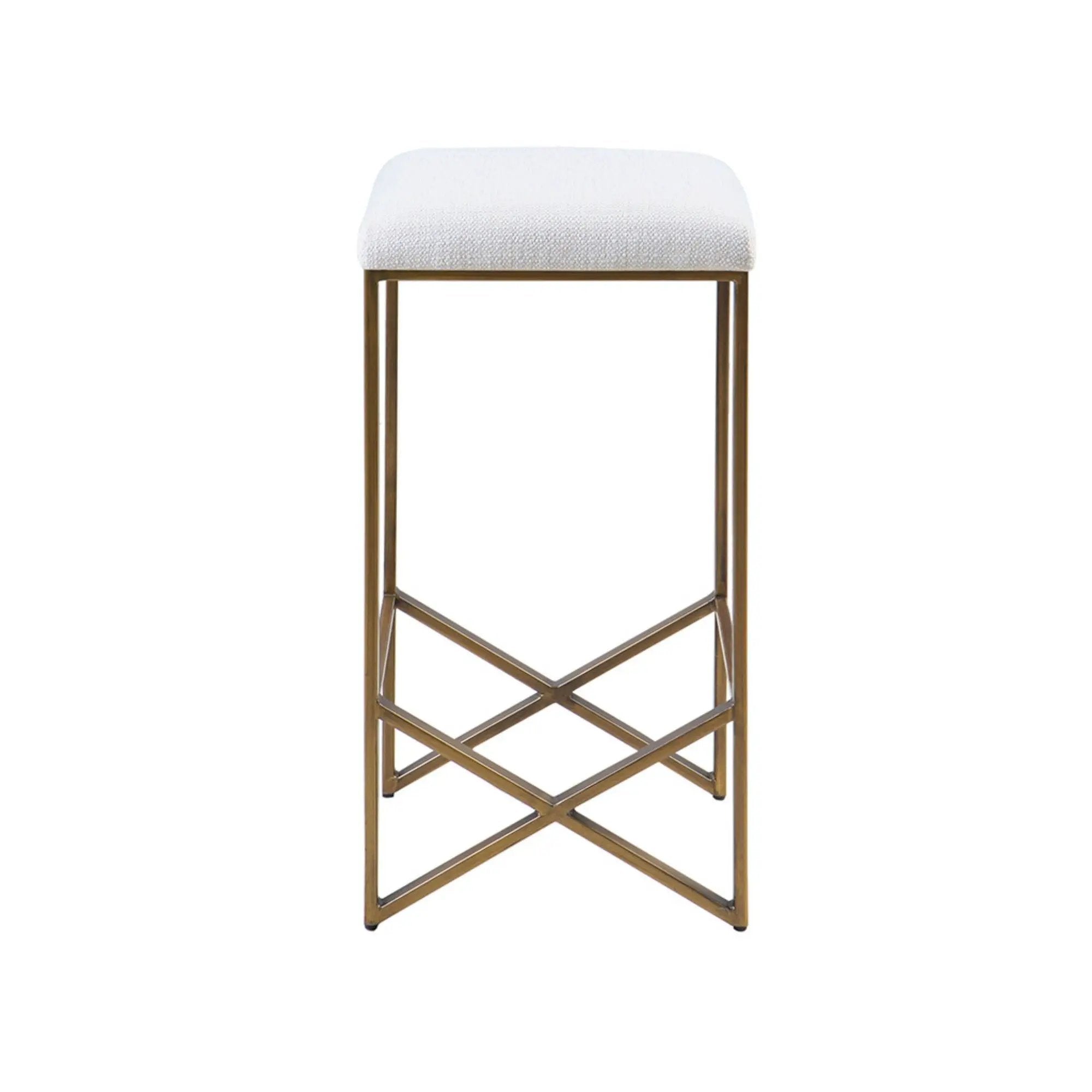 Backless Upholstered Counter Stool With Padded Seat - Ivory / Bronze by HouseOfZazla