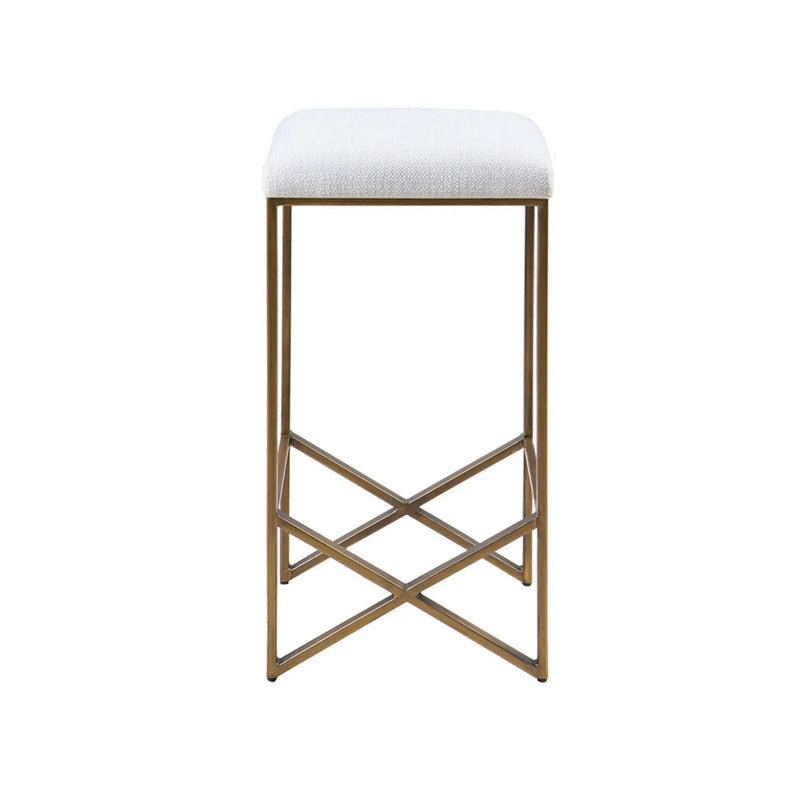 Backless Upholstered Counter Stool With Padded Seat - Ivory / Bronze by HouseOfZazla
