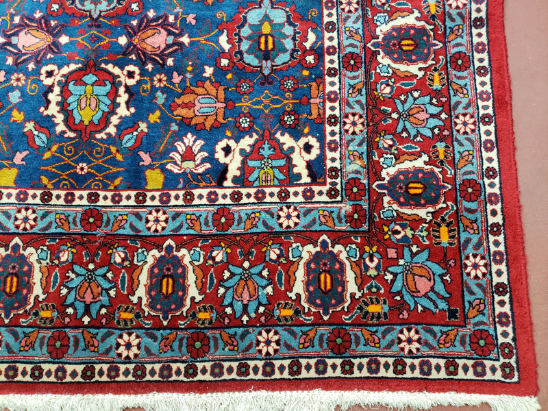 Rare Antique Persian Veramin Carpet, Mina-Khani Pattern, Blue, Red, Ivory, 7x11 ft, Hand-Knotted, Wool by Jewel Rugs