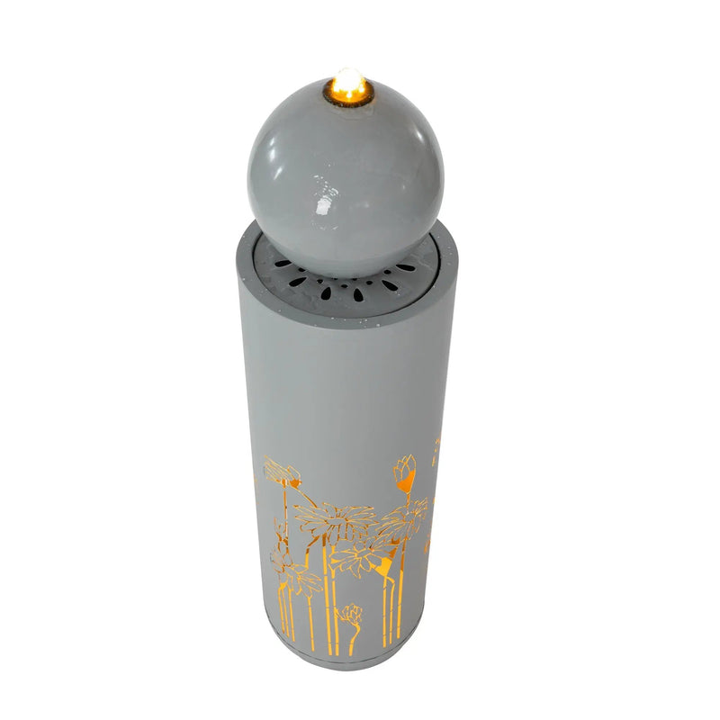 34.25'H Light Gray Metal Cutout Outdoor Water Fountain with LED Lights by HouseOfZazla