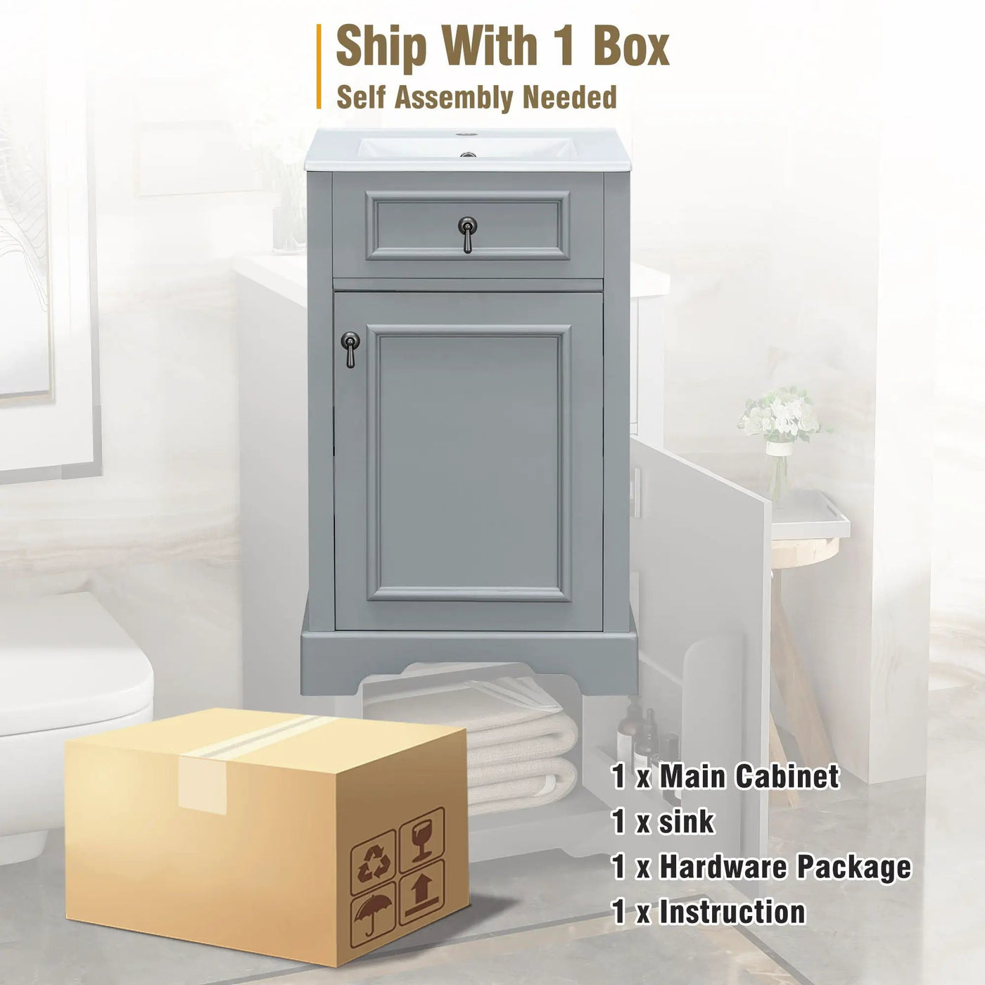 Elegant Bathroom Vanity With Ceramic Sink, Soft Close Door, Adjustable Shelf by HouseOfZazla