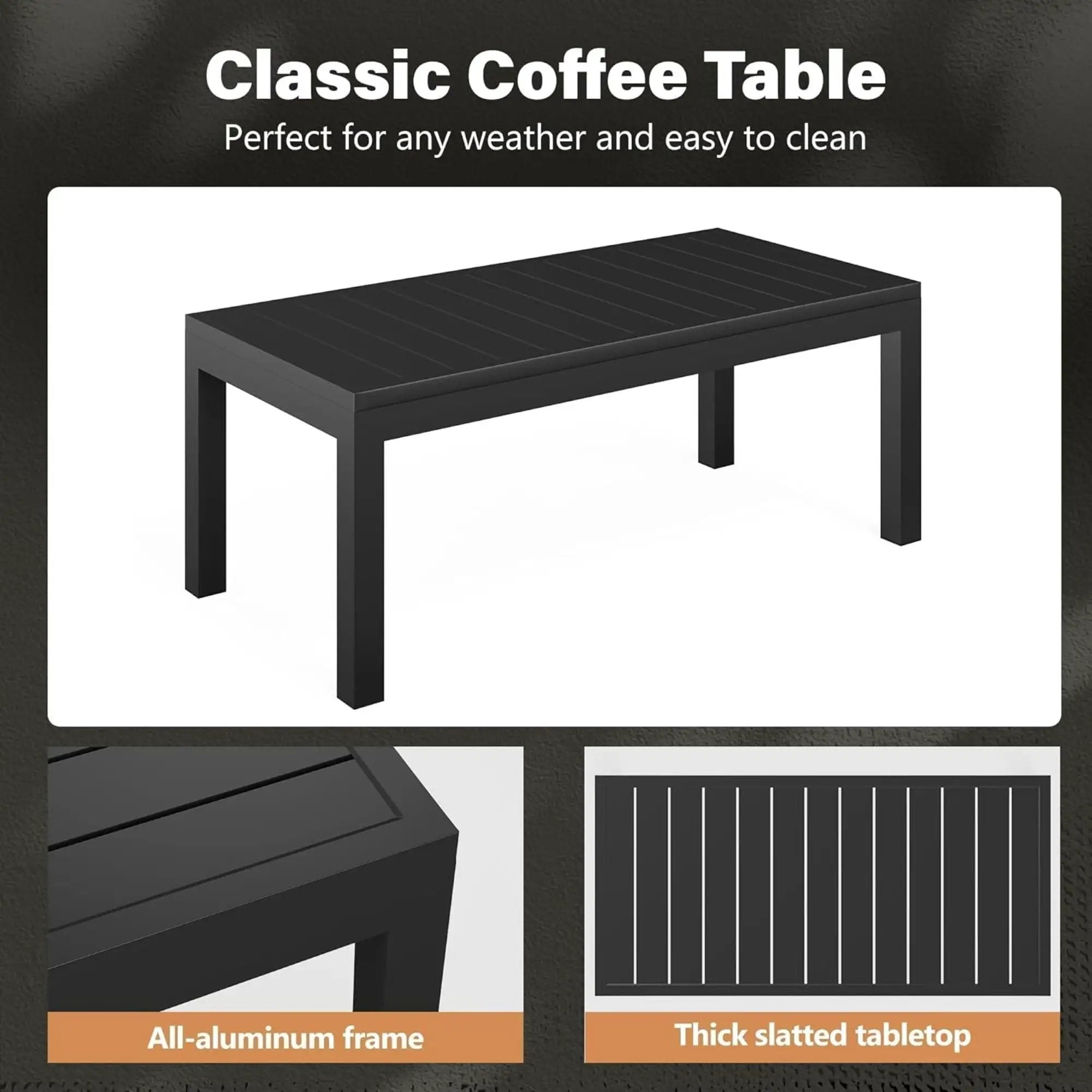 All Weather Slatted Outdoor Coffee Table For Garden - Black by HouseOfZazla