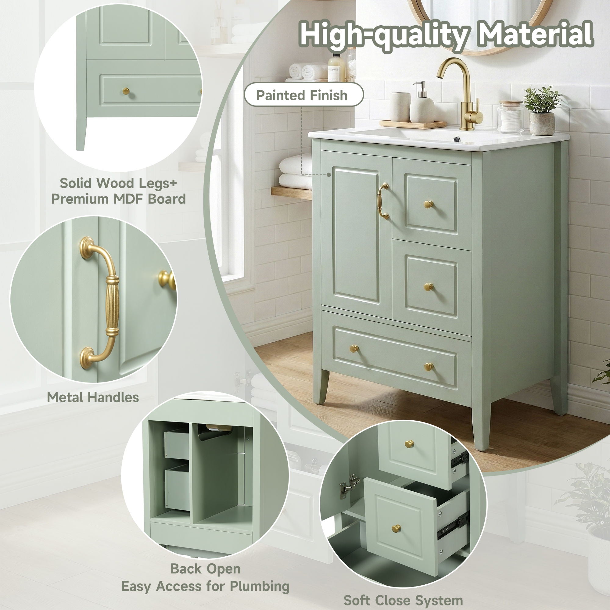 Retro Bathroom Vanity With Sink, Soft Closing Cabinet & Drawers by HouseOfZazla