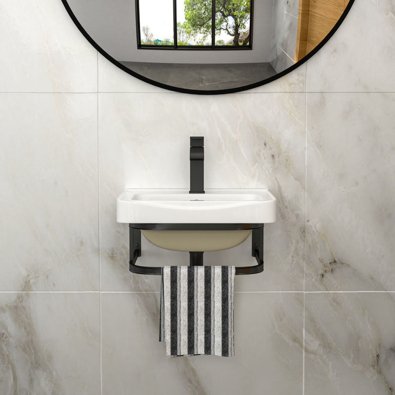 Wall Mounted Bathroom Sink With Towel Bar & Overflow - White / Black by HouseOfZazla