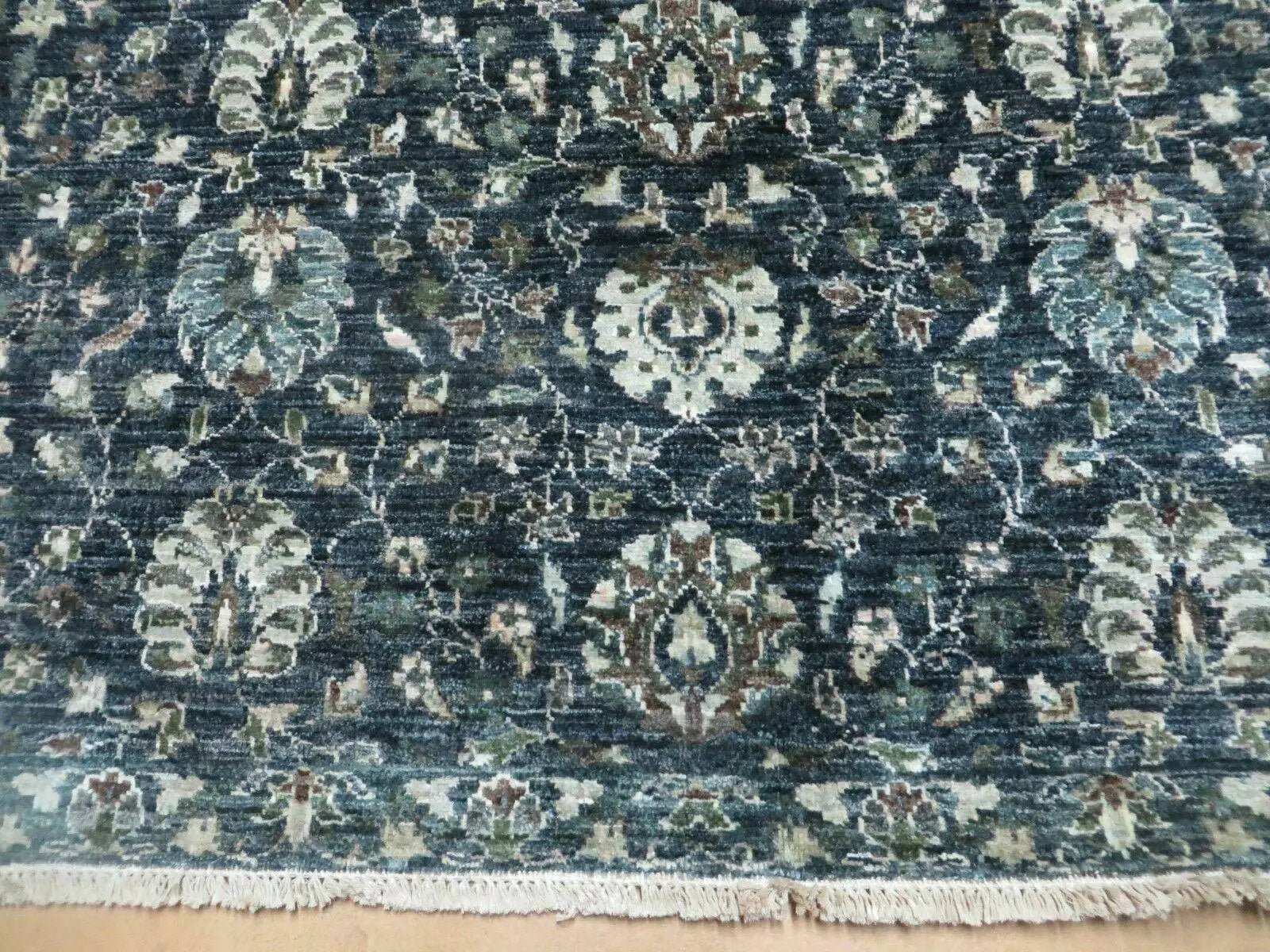 5' 6" X 8' Vintage Handmade Pakistani Floral Oriental Wool Rug Black Dark Grey by Jewel Rugs